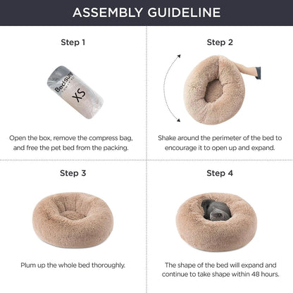 Bedsure Calming Dog Bed Medium Size Dog - Donut Washable Medium Pet Bed, 30 inches Anti-Slip Round Fluffy Plush Faux Fur Cat Bed, Fits up to 45 lbs Pets, Camel