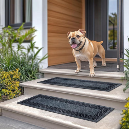 Aucuda 8.5" x 30" Outdoor Stair Treads for Dogs on Wooden Steps Spring, Non Slip Stair Runner Rug Heat Insulation Rubber Backing, Frame Staircase Mat Carpet for Indoor Grip Farmhouse. (6pcs)