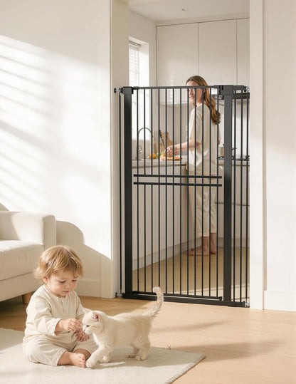 No Pawblems 55" Extra Tall Pet Gate for Cat/Dog, 29-40" Wide Auto Close Tall Dog Gate for Doorways/Hallways, 1.37" Ultra Narrow Spacing, NO Drilling Pressure Mounted, Black