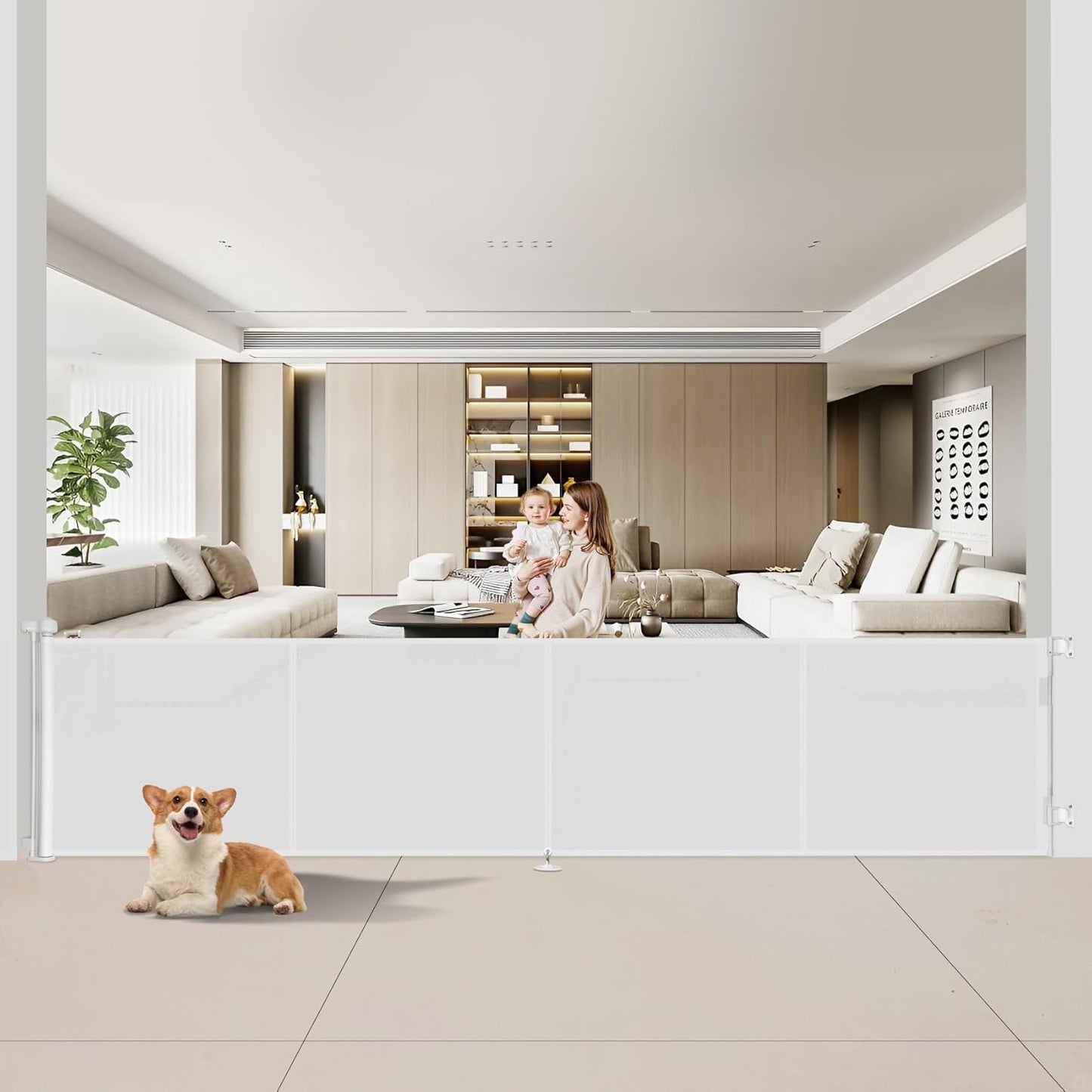 Miumoon 150 inch Retractable Baby Gates 42 inch Tall, Retractable Gate with Reinforced Strip Design to Prevent Crawling Through, 12 FT Extra Wide Retractable Dog Gate for Indoor/Outdoor