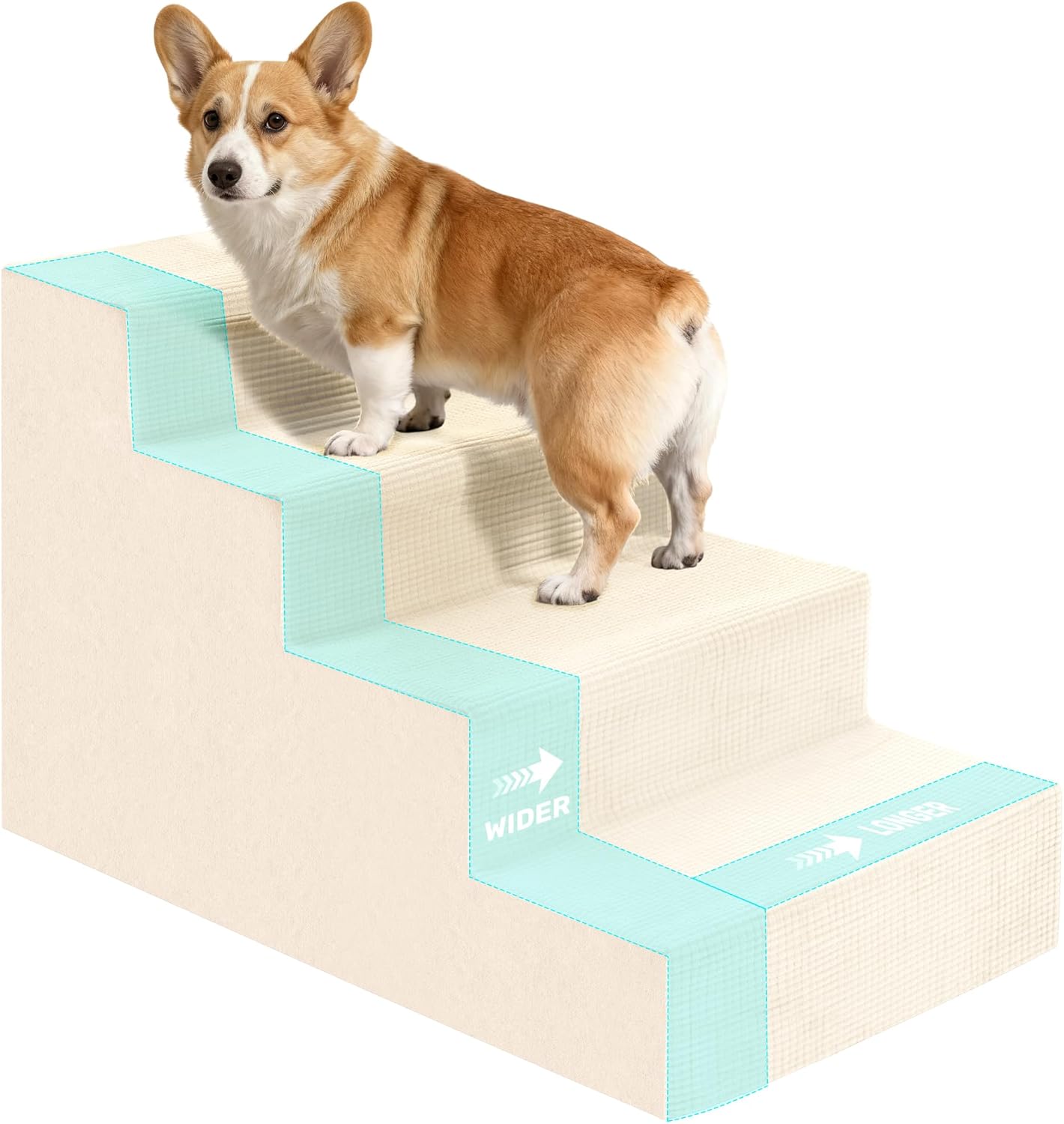Dog Stairs for Bed, Extra Wide 5-Step Dog Steps for High Bed, High-Density Foam Pet Stairs with Non-Slip Removable Washable Cover for Small Pets, 23" H, Navy