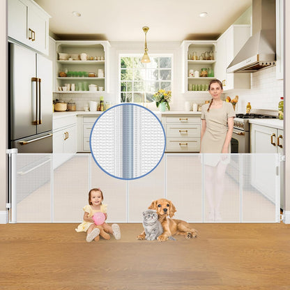 Reinforced 90 Inch Retractable Baby Gates Extra Wide Baby Gate with Reinforced Strips, 7.5ft Long Retractable Dog Gate for The House 33 Inch Tall Extra Long Pet Gates for Wide Openings, Black