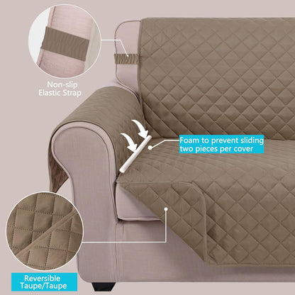U-NICE HOME Reversible Sofa Cover Washable Couch Cover for Dogs Friendly with Elastic Straps Water Repellent Furniture Protector for 3 Cushion Couch (Sofa, Coffee/Beige) - Colors A