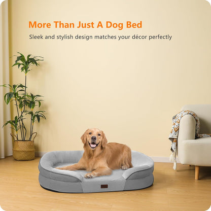 Dwanton Orthopedic Dog Bed for Medium Dogs with Gel Memory Foam, Waterproof Dog Sofa, Washable Pet Bed with Four Sided Bolster Cushion, Removable Cover & Non-Slip Bottom, 36", Dark Gray