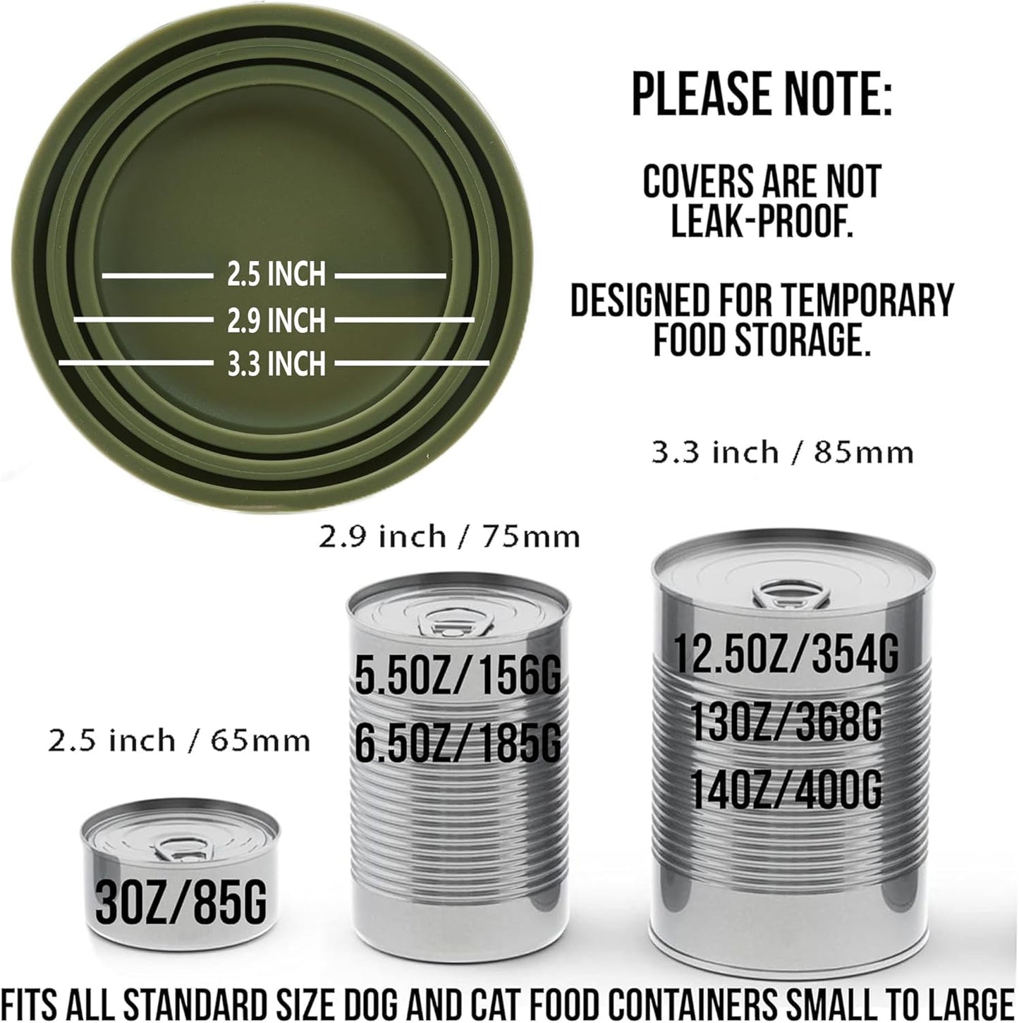 OHMO 2 Pack Dog Food Can Lids, (3, 12, 14oz etc.) Universal Size BPA Free Silicone Covers for Cat and Pet Food, Light Green