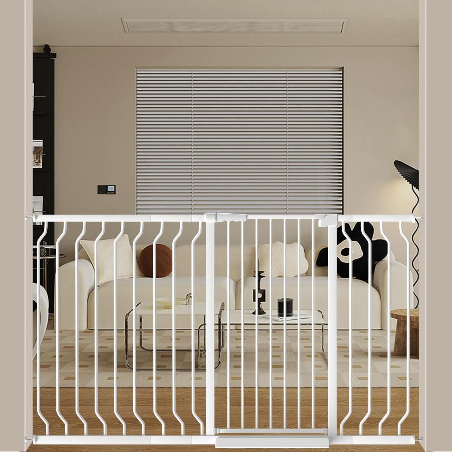 ALLAIBB White 40.55" Extra Tall Wide 57.48-73.62" Baby Gate Pressure Mounted Walk Through Child Kids Safety Toddler Tension Pet Dog Gates with Extension for Doorways Kitchen