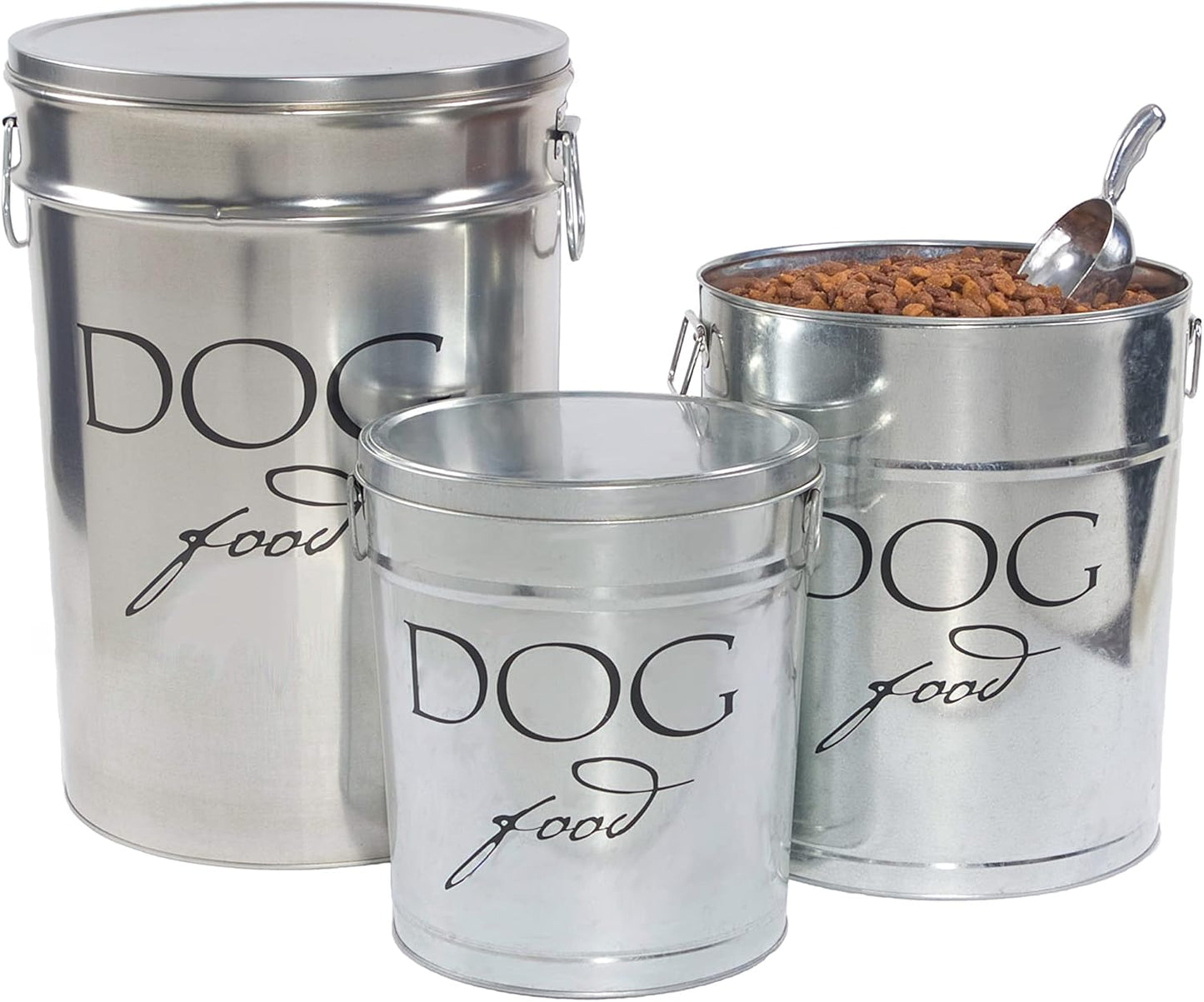 Harry Barker Bon Chien Dog Food Storage Canister – Large 11 gallon, Airtight Stainless Steel Pet Food Container, Stylish Kitchen Counter Dog Kibble Storage with Easy-Open Lid - White