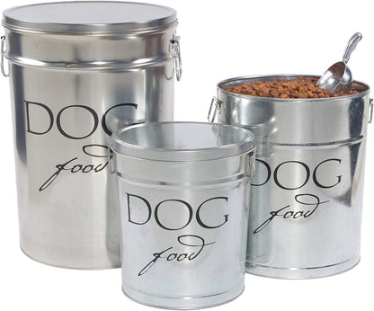 Harry Barker Bon Chien Dog Food Storage Canister – Large 11 gallon, Airtight Stainless Steel Pet Food Container, Stylish Kitchen Counter Dog Kibble Storage with Easy-Open Lid - White