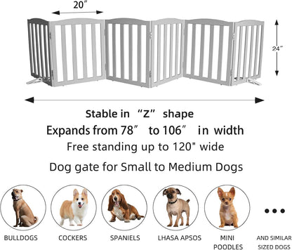 ZJSF Foldable Freestanding Indoor Dog Gate for House Wood White Long Pet Gates Dog Fence for Stairs Puppy Gates for Hallways,Pet Fence, Puppy Gate,Support Feet Included 24 "Height-3 Panels