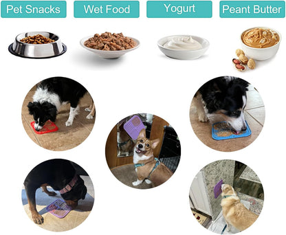 Lick Mat for Dogs Cats, 7.9" Large Licking Pad, Food Grade Silicone Slow Feeder Mat with Strong Suction Cups, Anxiety Relief Lick Pad for Bathing Grooming Training, 4 Pack