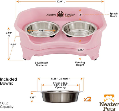 Neater Feeder Express Mess Proof Dog Bowls Elevated for Small Breeds under 15 Lb, Made in USA, No Spill Raised Dog Food Bowl Stand, Stainless Steel Food and Water Bowl Set, Feeding Station, Cappuccino