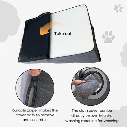 Pet Stairs for Small Dogs and Cats, Comfortable Curved Design with Waterproof Cover, High-Density Foam Steps for Beds or Sofas, Durable and Lightweight, 3-Layer, 21.7x15.7x13.8 Inches Grey