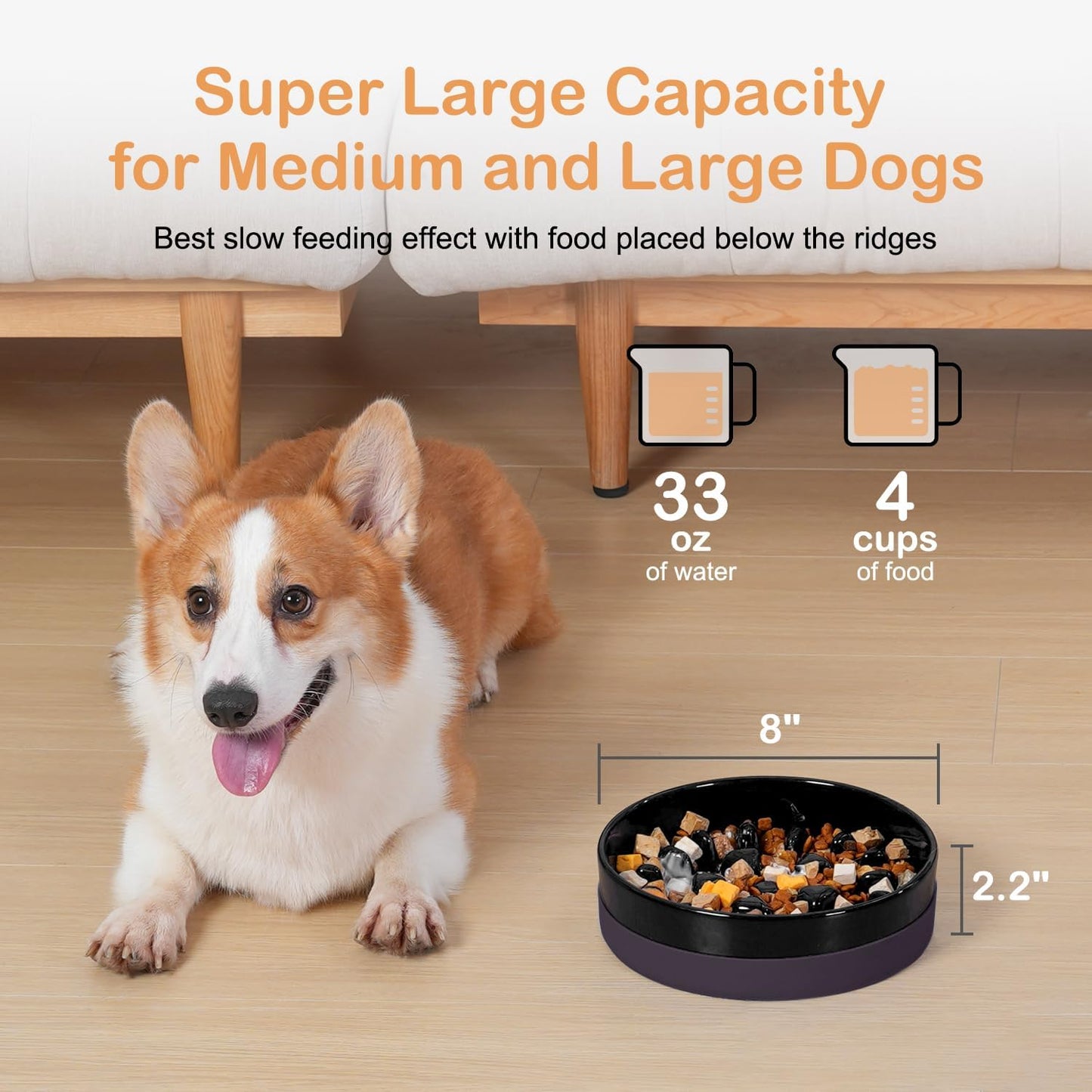 Sted Ceramic Slow Feeder Dog Bowls for Medium Large Breed, Slow Feeding Dog Bowl, Dogs Food Bowls for Fast Eaters, Puzzle Dogs Food Bowl with Silicone Base, Maze Black