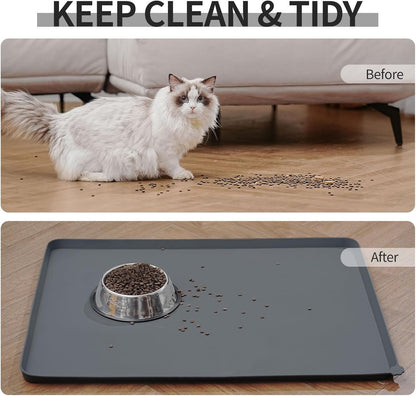 Reopet Waterproof Pet Feeding Mat, Non-Slip Silicone Placemats for Dog Cat Food and Water Bowl, High Raised Edges to Prevent Spills and Protect Floors
