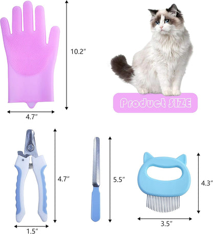 KlerRoem Cat Bathing Bag, Adjustable Anti-bite and Anti-Scratch Shower Mesh Grooming Bag for Pet Dogs, Includes Pet Nail Clipper, Nail File, Grooming Glove, and Cat Shell Comb