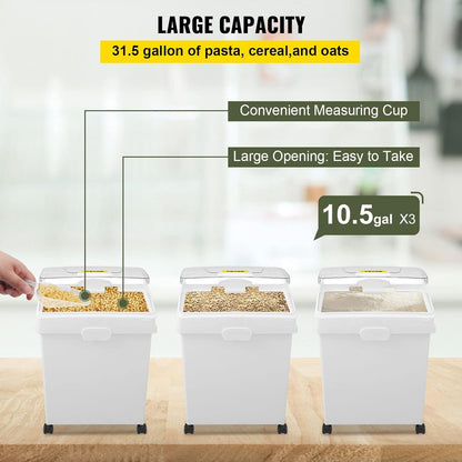 VEVOR Rice Storage Container, 4.5Gallon/20L Capacity Large Dog Food Dispenser Bin, Kitchen Ingredient Grain Cereal Flour Bin, Pet food Containers with Wheels, Measuring Cup, Airtight Lid, 1 Pack