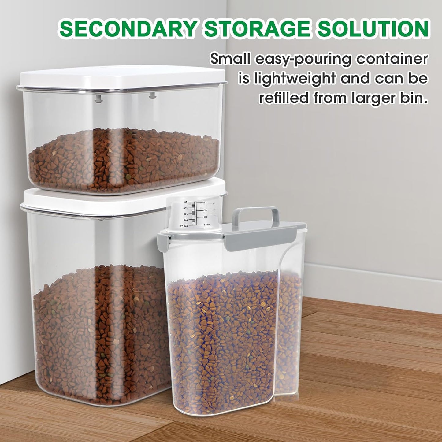 TBMax Dog Food Storage Container 5-7 lbs, Airtight Cat Food Container with Larger Spout & Measuring Cup, Portable Pet Food Storage Dispenser for Small Animal Kibble Storage, Bird Seed Container