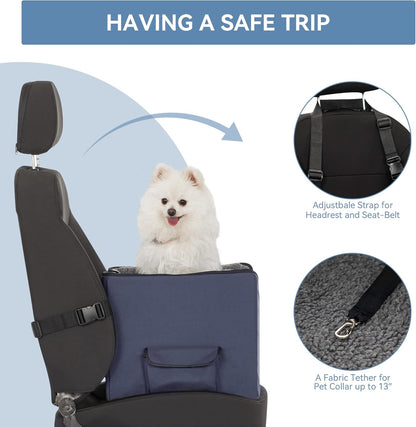A 4 Pet Dog Car Seats for Small Dogs Under 25lbs – Safety Travel Booster Seat with Patent Buckles, Adjustable Leash – Reduces Anxiety & Road Trips – Frame Support for Cars, SUV, Pickup