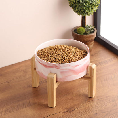 Black Elevated/Raised Dog Bowl Ceramic with Wood Stand for Medium Large Breed,Dog Food Water Dish Heavy Weighted,8 in Non Slip Modern Cute Porcelain Pet Bowl Extra Large