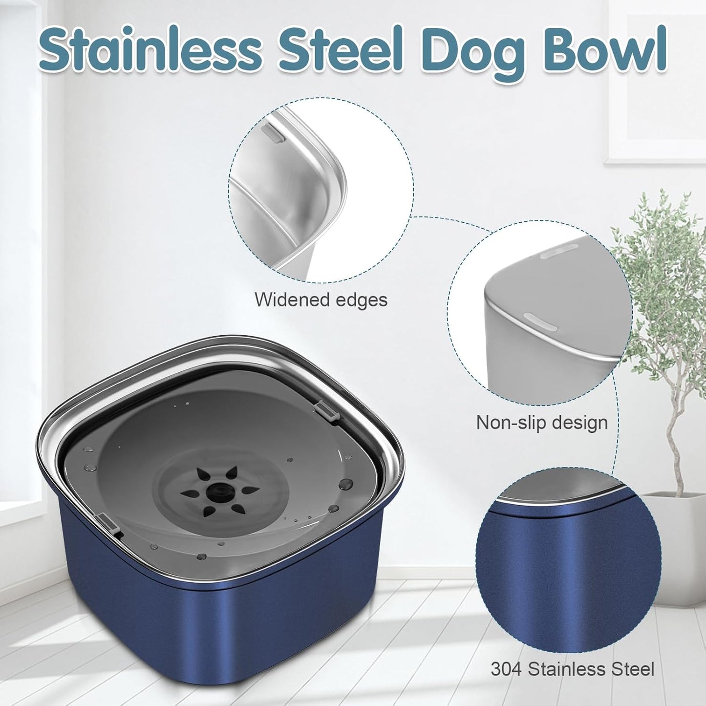 UPSKY 3L Dog Water Bowl 101oz Stainless Steel No Spill Large Capacity Dog Food Water Bowl Slow Water Feeder, Spill Proof Pet Water Dispenser Vehicle Carried Travel Water Bowl