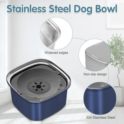 UPSKY 3L Dog Water Bowl 101oz Stainless Steel No Spill Large Capacity Dog Food Water Bowl Slow Water Feeder, Spill Proof Pet Water Dispenser Vehicle Carried Travel Water Bowl