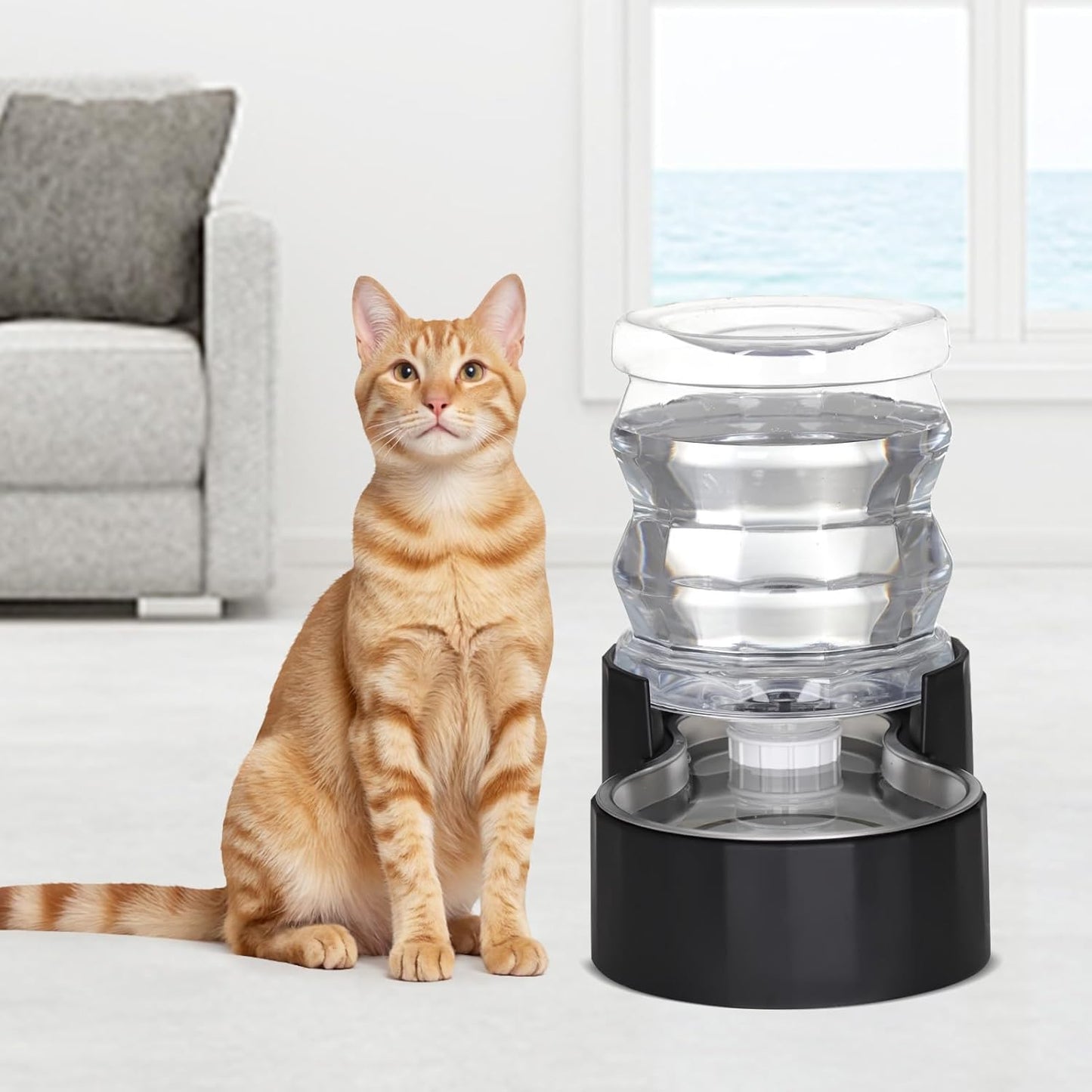 RIZZARI 8L Elevated Pet Water Dispenser – Stainless Steel Gravity Waterer with Auto-Refill Design for Medium and Large Dogs & Senior Pets -Comfortable Drinking Height for Living Rooms,Multi-Pet Homes