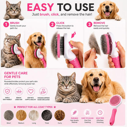Pet Grooming Deshedding Brush, Self-Cleaning Massaging Brush for Dogs and Cats, Short and Long Hair (Blue)