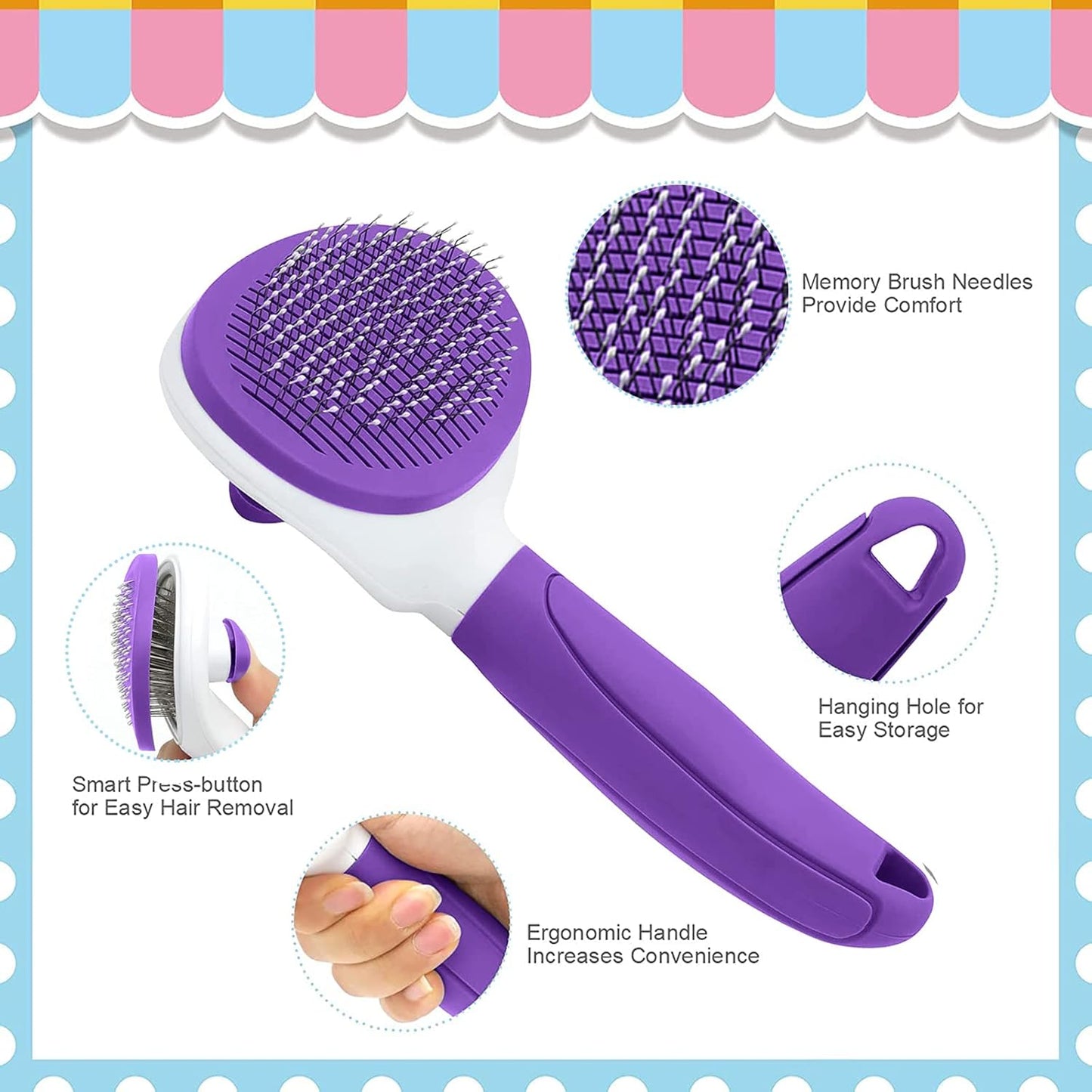 Cat Brushes for Indoor Cats, Dog Brush for Shedding with Metal Cat Comb, Self Cleaning Pet Hair Brush with Release Button for Grooming Kitten(Pink)