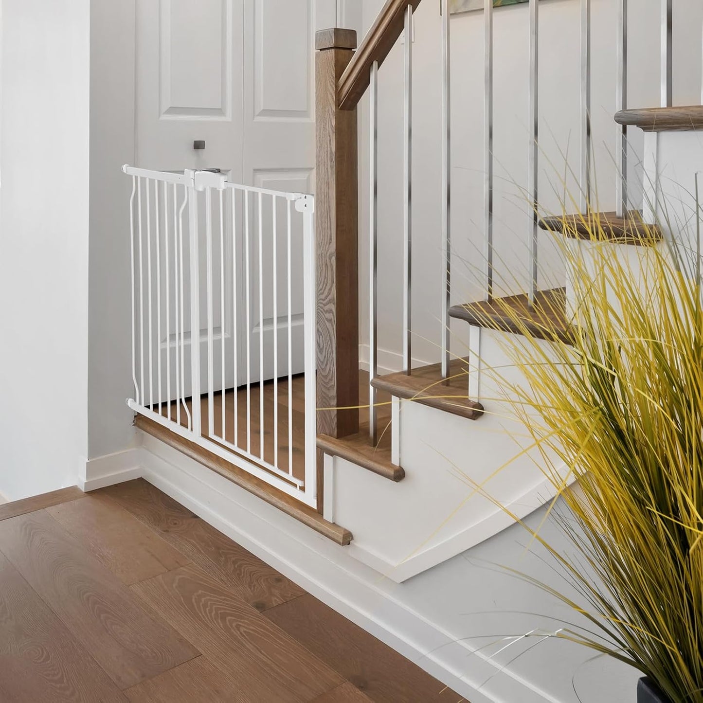 Extra Wide Baby Gate for Stairs Doorways with Door, 30" Tall 57.1-66.5" Wide Easy Install Dog Gate Indoor, Safety Metal Pressure Mounted Pet Gate with Walk-Thru Auto Close for the House, Black
