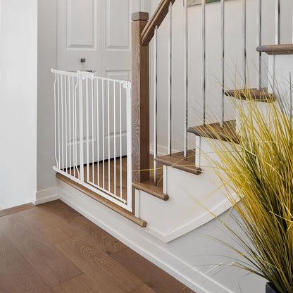 Extra Wide Baby Gate for Stairs Doorways with Door, 30" Tall 57.1-66.5" Wide Easy Install Dog Gate Indoor, Safety Metal Pressure Mounted Pet Gate with Walk-Thru Auto Close for the House, Black