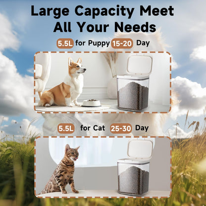 LivLab Mker Pet Food Storage Container 5 lbs Airtight Dog/Cat Food Container with Measuring Cup, BPA Free, Rice & Flour Storage Container for Dog Treats and Cat Food (3 lbs), White