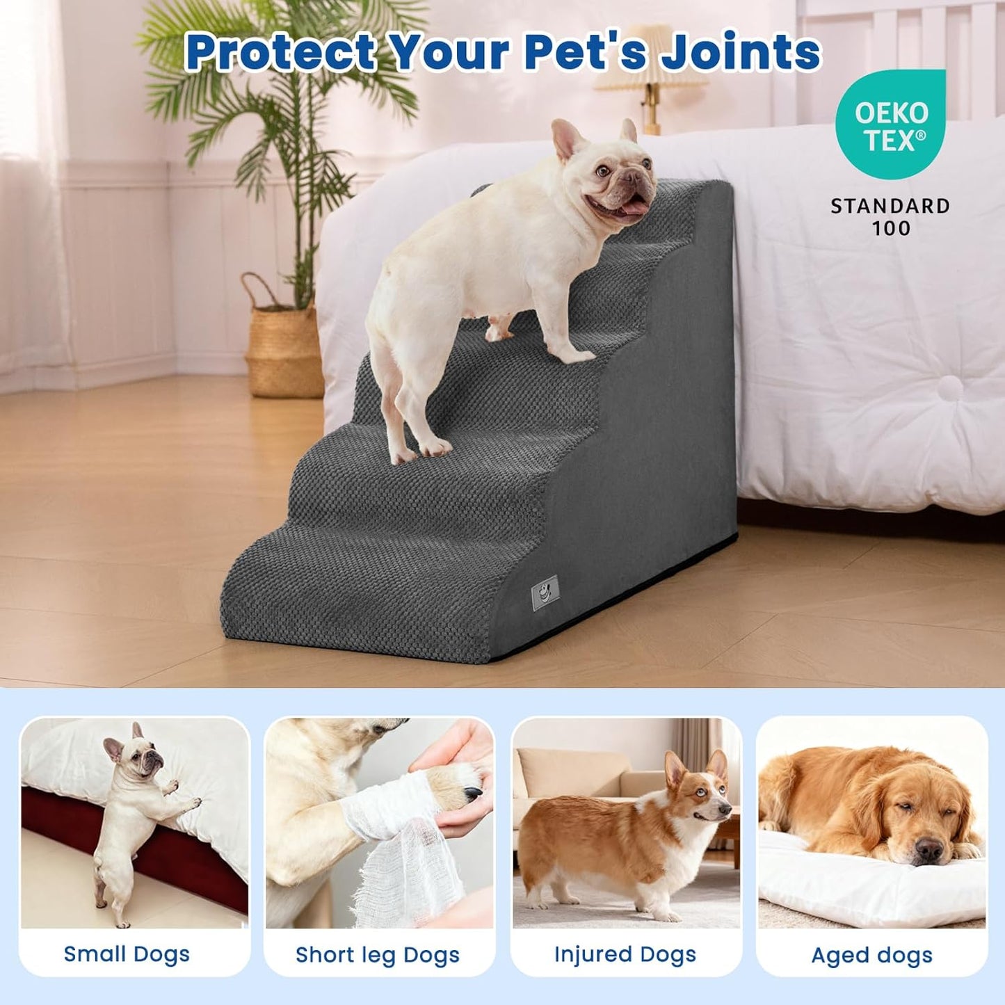 Airpanda Dog Stairs for Small Dogs and Cats – 3 Step Pet Ramp for Couch & Sofa, Non-Slip Dog Steps for Pets, Washable Cover, High-Density Support Foam for Easy Climbing,Beige