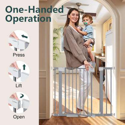 Cumbor 36.6-64" Extra Wide Baby Gate for Stairs, Dog Gates for Doorways, Auto-Close Pet Gate Indoor, Pressure Mounted Walk Through Safety Child Gate for Kids Toddler, Tall Pet Puppy Fence Gate, Brown