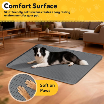 Silicone Dog Crate Mat, 50"x35" Under Dog Crate Kennel Pad with Raised Edge, Washable Dogs Bed Mat, Waterproof, Leakproof, Protect Floors (Green)