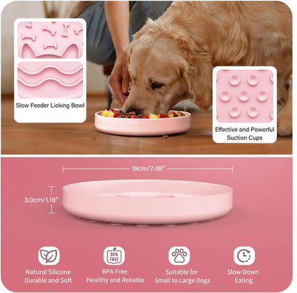 Slow Feeder Dog Bowl for Small Medium Dogs & Cats, 7.5 Inch Non Slip Slow Bowl with 37 Suction Cups, Anti-Choking Food Grade Silicone Slow Eating Bowl