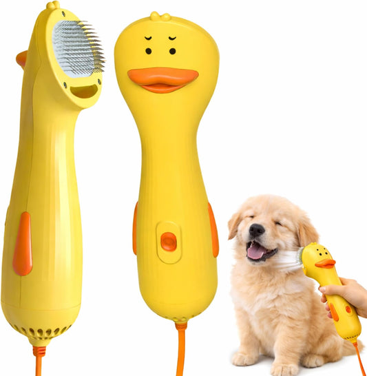 Pet Hair Dryer - Quiet Dog Blower Grooming Dryer – 2-in-1 Dog Dryer for Pet Grooming with Replaceable Slicker Brush, Compact Lightweight ABS Dogs Blower, Low Noise for Cats, Puppies & Dogs