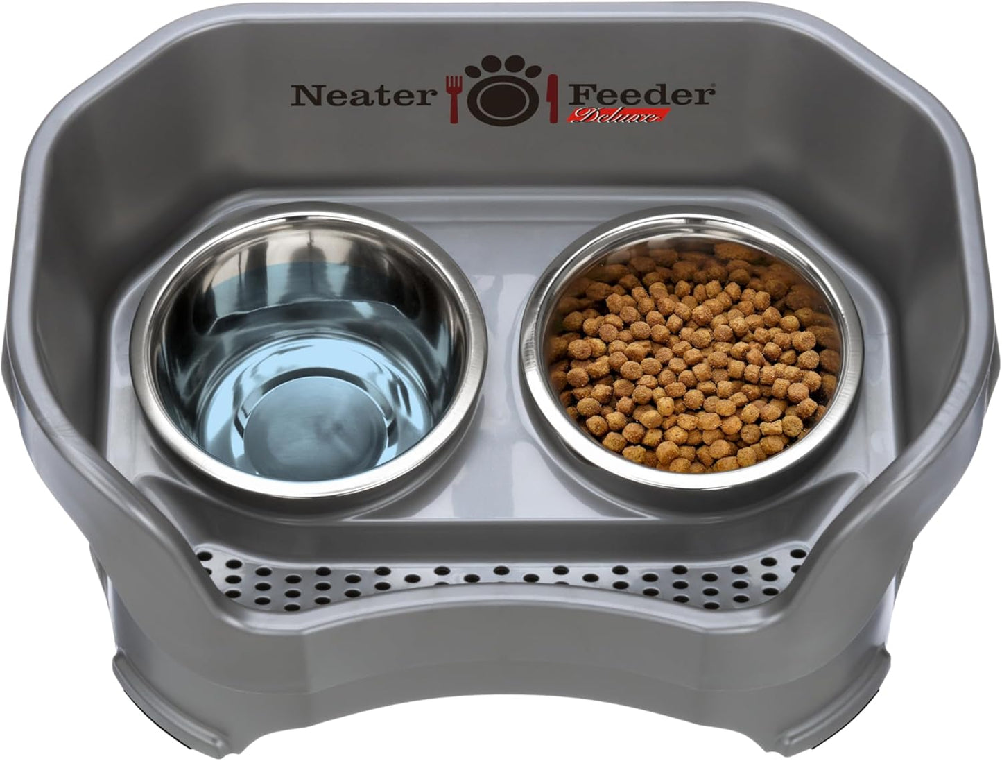 Neater Pet Brands Neater Feeder Deluxe Mess Proof Dog Bowls Elevated for Large Dogs Over 40 lbs, Made in USA, No Spill Raised Dog Food Bowl Stand Feeding Station, Food and Water Bowl Set, Black
