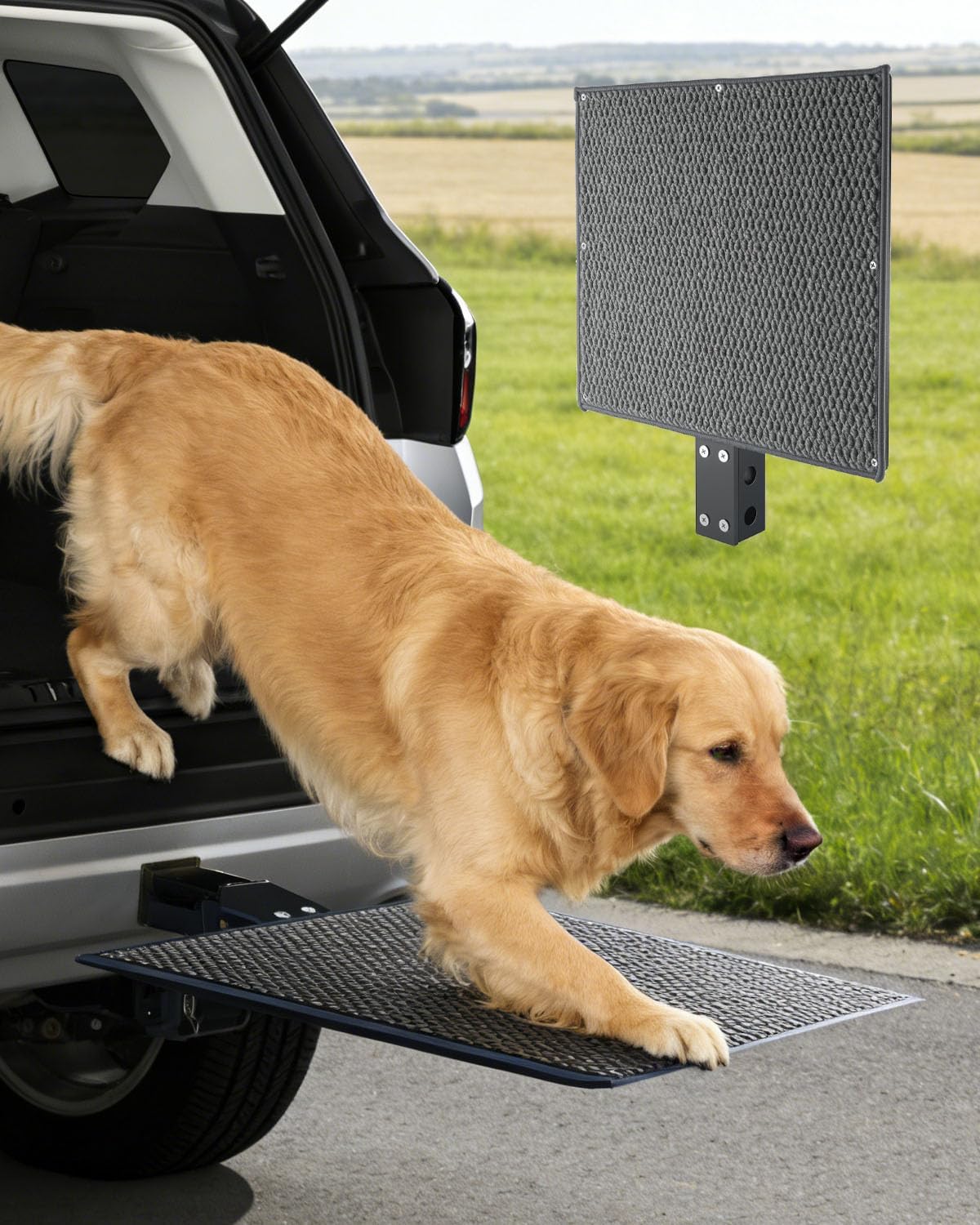 Pet Ramp Steps for Dogs Get in & Out of Car, Portable Dog Ramp for 2 Inch Trailer Hitch, Stainless Steel with Anti-Slip Pad for Medium Large & Senior Pets, Supports 200lbs for SUVs Trucks & Vans