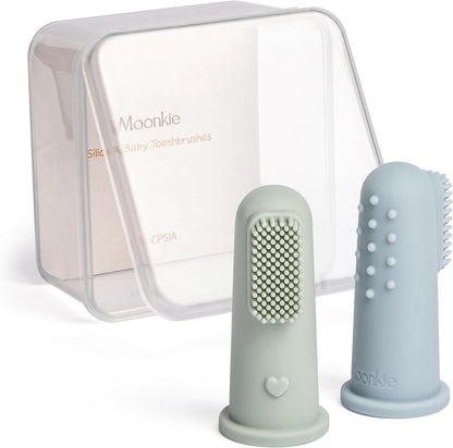 Moonkie Baby Finger Toothbrush Tongue Oral Cleaner Kit for 3 Months +, 3 Pcs (Clay/Ivory/Clay)