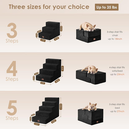 EHEYCIGA Dog Stairs for High Bed 22.5" H, 5-Step Dog Steps for Bed, Pet Steps for Small Dogs and Cats, Non-Slip Balanced Pet Ramp Indoor, Grey