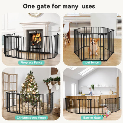 COMOMY 198" Baby Gate Extra Wide, Dog Gate Pet Gate for House Stairs Doorways Fireplace, 3 in 1 Play Yard Child Safety Gate, Auto Close, Hardware Mounted (30" Tall, Black)