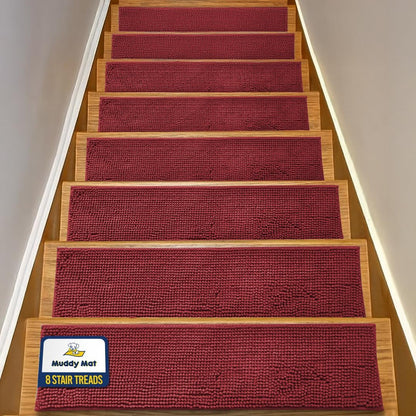 Muddy Mat® Pack of 4 - Soft Chenille Stair Treads Non-Slip Reusable, Super Absorbent Stair Treads for Wooden Steps, Tile & Marble Floor, Easy to Install & Machine Washable - Grey 30'' x 7''