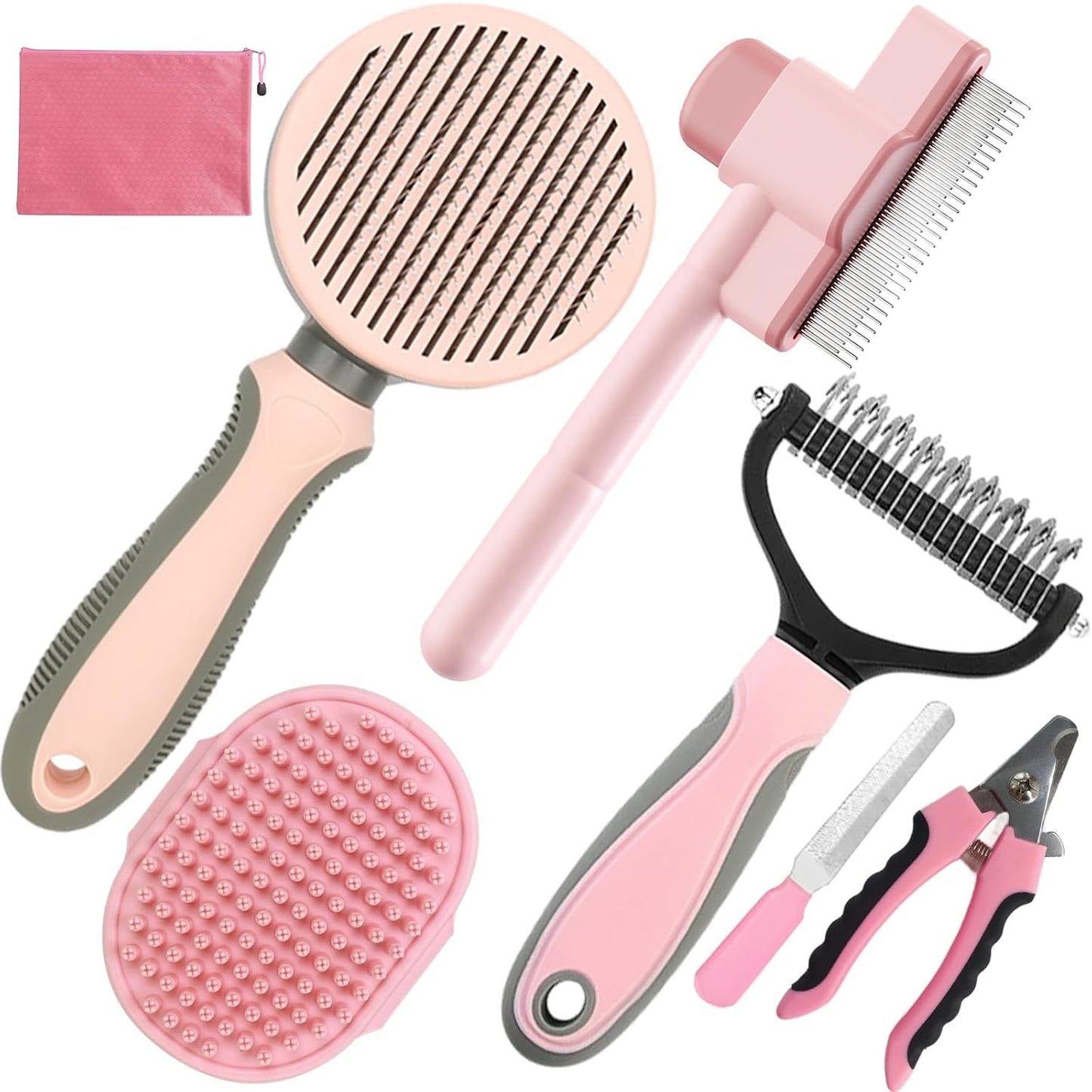 Dog Brush for Shedding,7 PCS Pet Grooming Brush Kit to De-fur & Hair Slicker Deshedding Brushes with Undercoat Rake Comb Bath Brush&Nail Clipper for Grooming Short Long Haired Dogs Cats Blue