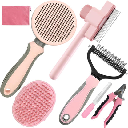 Dog Brush for Shedding,7 PCS Pet Grooming Brush Kit to De-fur & Hair Slicker Deshedding Brushes with Undercoat Rake Comb Bath Brush&Nail Clipper for Grooming Short Long Haired Dogs Cats Blue