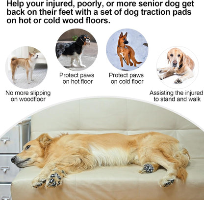 BEAUTYZOO Dog Paw Protector Anti-Slip, Paw Pads for Dogs Traction On Hardwood Floors, Paw Stickers Toe Grips for Hot/Cold Pavement for Senior Dogs, Shoes Boots Socks Replacement, 6 Sets (24 pcs) XXL