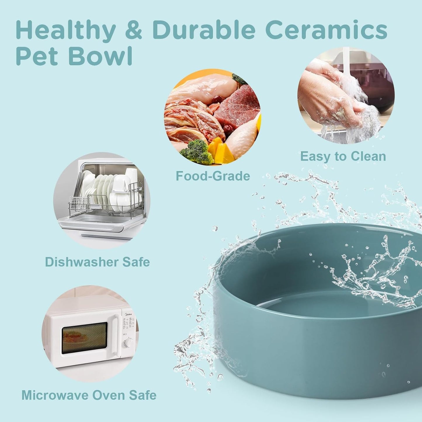 SPUNKYJUNKY Elevated Dog Bowls Ceramic, 6.1'' Dogs and Cat Food Water Bowls Raised with Non-Slip Bamboo Stand for Medium Sized Breed Microwave Dishwasher Safe - 28.7 OZ,Beige