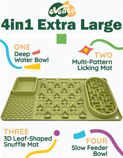 Slow Feeder Bowl for Large dog, Silicone Lick Mat & Snuffle Mat with Suction Cups - Interactive Puzzle Feeder to Slow Eating & Keep Busy, Reduce Vomiting & Relieve Boredom (21"x 11" Light Blue)