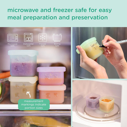 Olababy Clear Sense Silicone Storage Containers 4pk for Baby Food, Snacks, Formula, Puree, Sauce & More | Micro Plastic & BPA-Free | Daycare Essentials for Toddlers and Kids (Lilac, 2 oz / 60 ml)