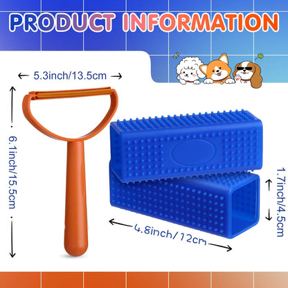 Honeydak 3 Pieces Hair Remover Tool Dog Hair Remover Pro Silicone Cleaner Brush Roller Fuzz Hairball Brush for Carpet Rake, Car Mat, Couch, Pet Bed, Clothes