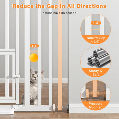 78.7" Extra Tall Transparent Cat Gate for Doorway, PC Board Clear Pet Gate with 27”-37” Adjustable Width, Pressure Mounted Dog Gate with Auto Locking, for Stairs/Kitchen/Hallways, No Drilling